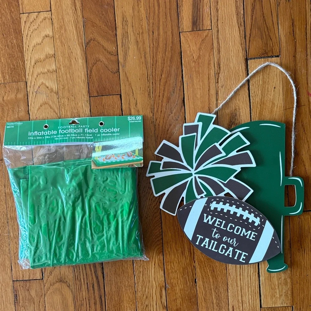 Tailgate Supplies: Inflatable Football Field Cooler and Tailgate Sign Set
